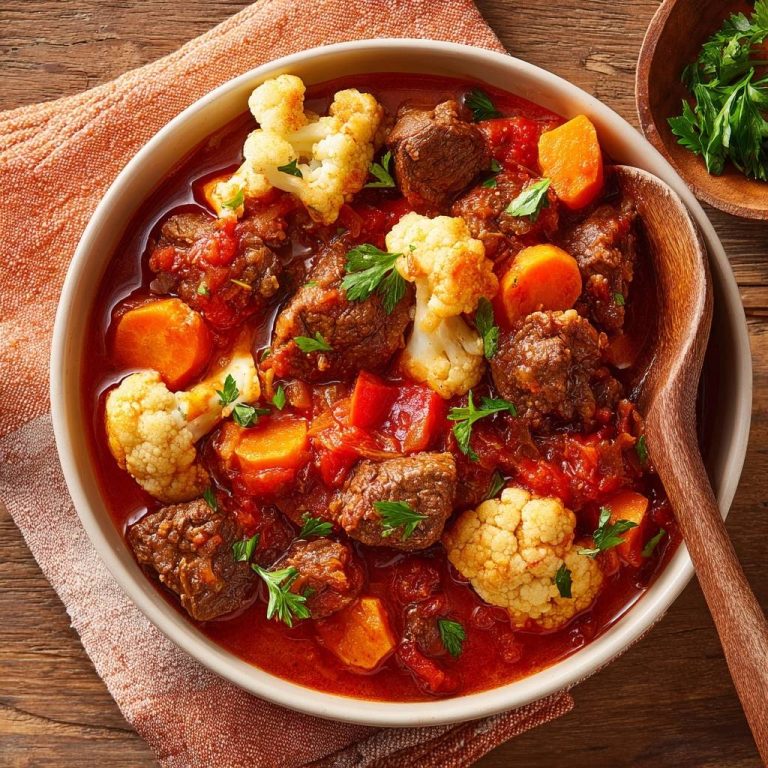 Herzhafter Rindfleisch-Eintopf mit Blumenkohl & Gemüse