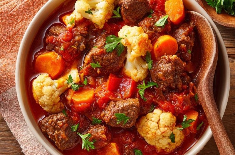 Herzhafter Rindfleisch-Eintopf mit Blumenkohl