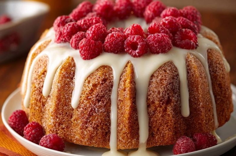 Himbeer-Gugelhupf mit cremigem Zuckerguss (Nie wieder klebender Gugelhupf!)