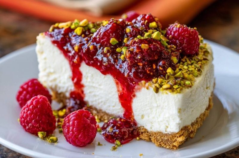 Himbeer-Pistazien-Cheesecake (Nie wieder Risse!)