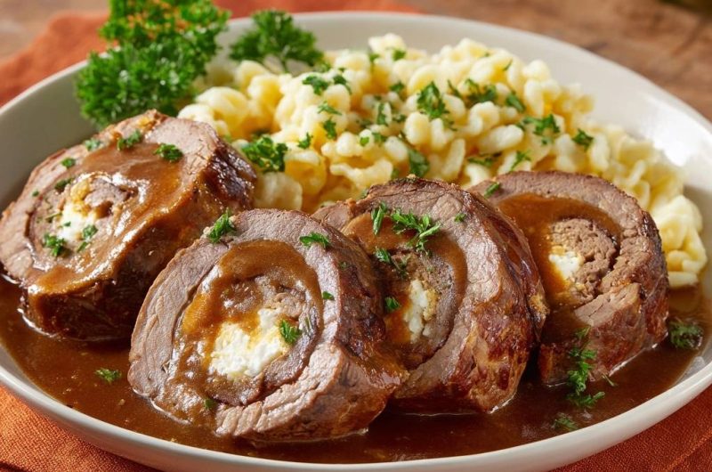 Klassische Rinderrouladen mit cremiger Füllung & Spätzle