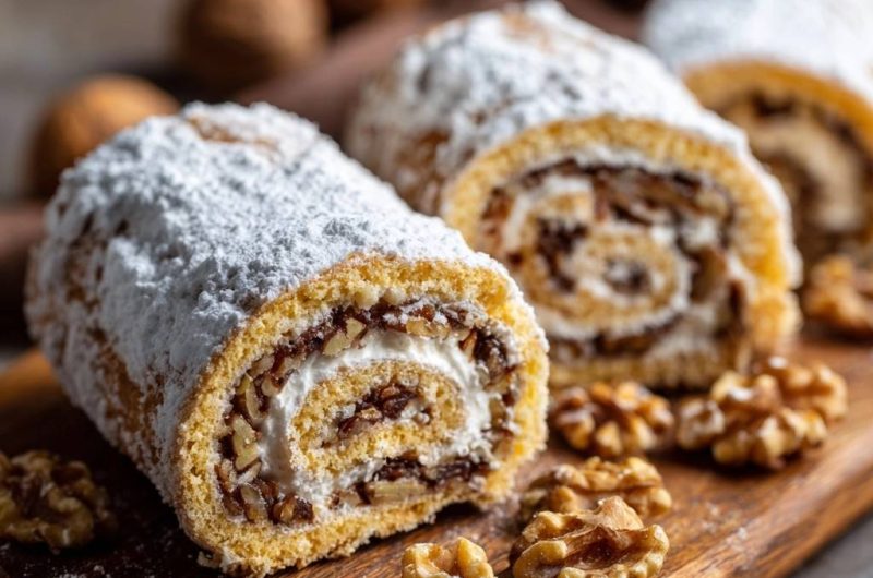Klassische Walnuss-Biskuitrolle