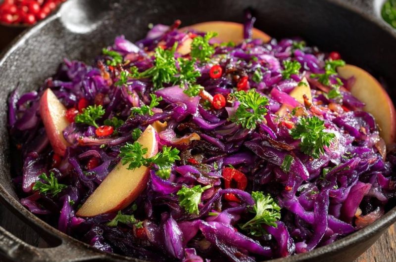Knackiger Pfannen-Rotkohl mit Apfel und Granatapfel
