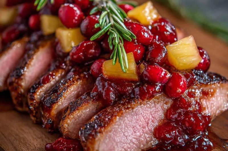 Knusprige Entenbrust mit Cranberry-Ananas-Kompott