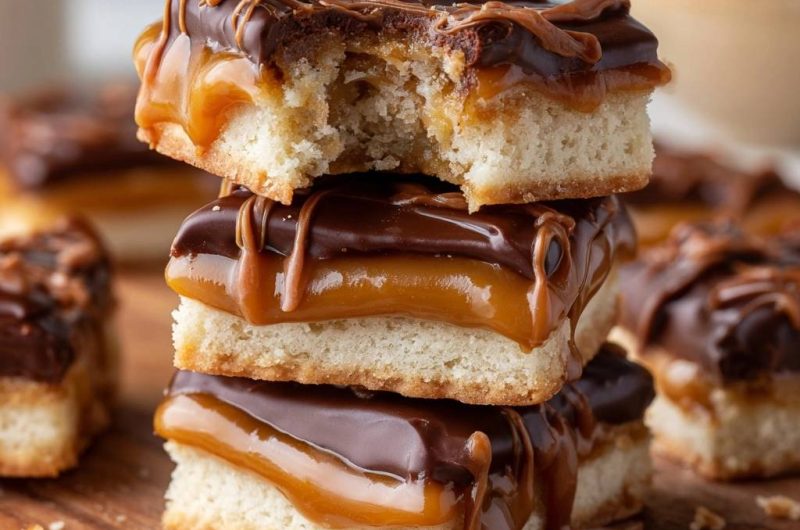 Knusprige Karamell-Schokoladenriegel (Nie wieder flüssiges Karamell!)