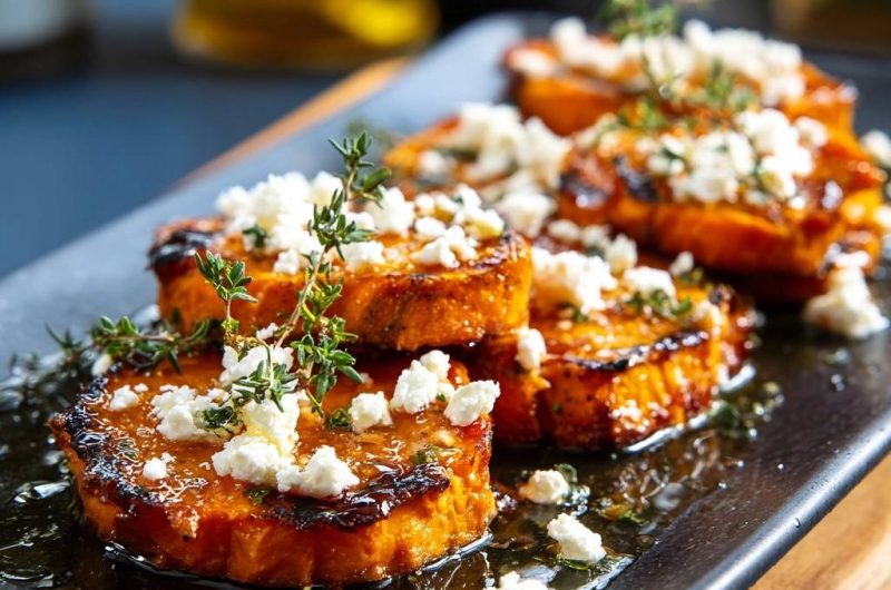 Knusprige Süßkartoffelscheiben mit Feta und Thymian