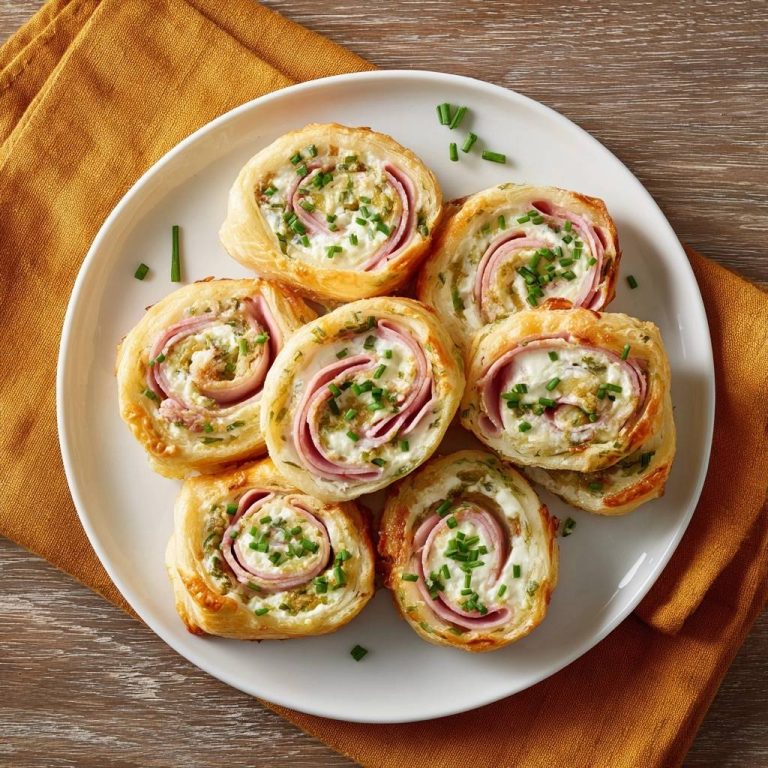 Knusprige Schinken-Frischkäse-Blätterteigrollen – Rezept