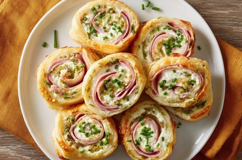 Knusprige Schinken-Frischkäse-Blätterteigrollen