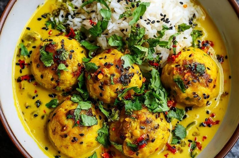 Knusprige Sesam-Kofta im Goldenen Curry
