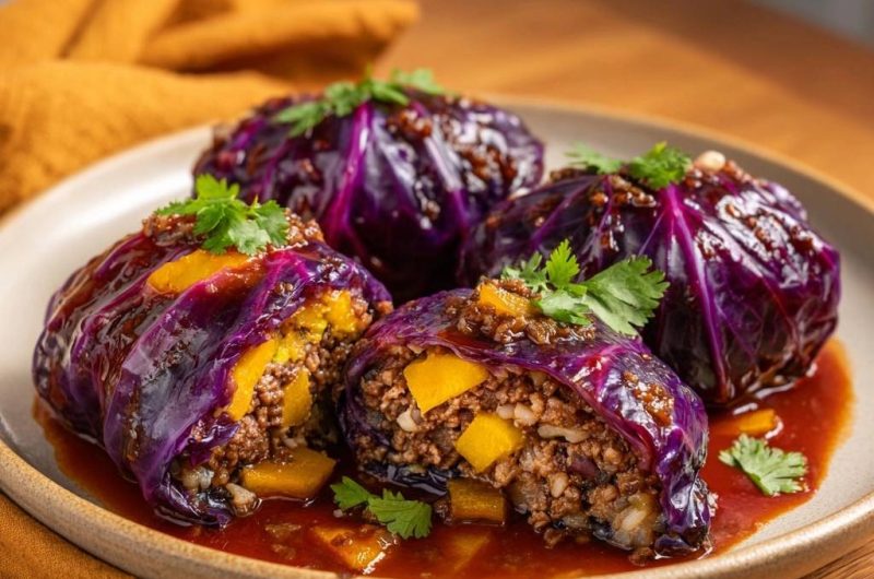 Mango-Hack-Rotkohlrouladen