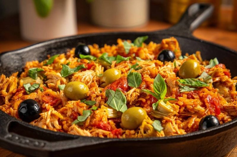 Mediterrane Hähnchen-Reispfanne