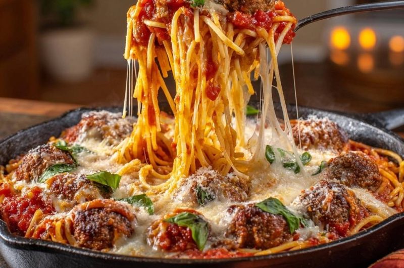 Ofen-Spaghetti mit saftigen Fleischbällchen