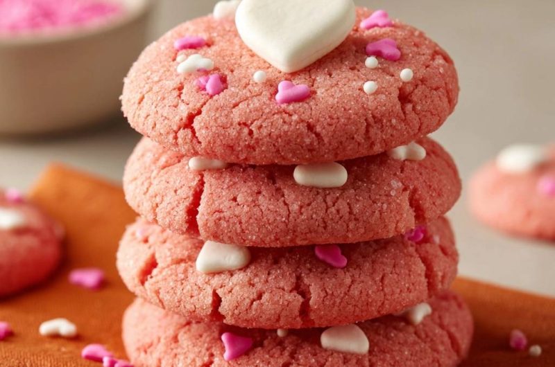 Rosa Crinkle-Cookies mit Herzchen-Deko (Nie wieder flache Cookies!)