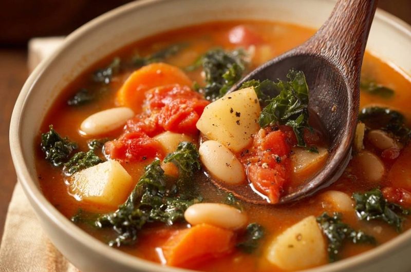 Rustikaler Tomaten-Bohnen-Eintopf mit Grünkohl