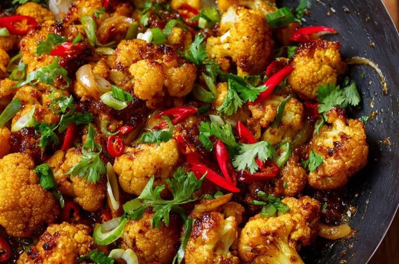 Süß-scharfer Blumenkohl-Wok