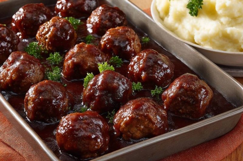 Saftige Ofen-Hackbällchen in BBQ-Glasur