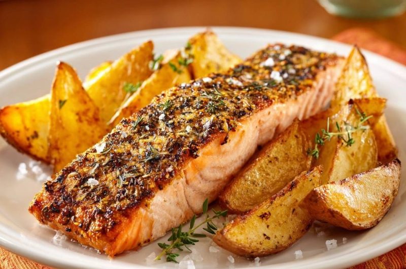 Thymian-Lachs mit Knusprig-Wedges