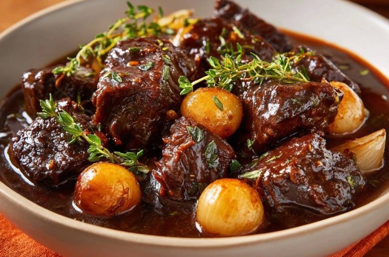 Zartes Rindfleisch mit Perlzwiebeln und Thymian