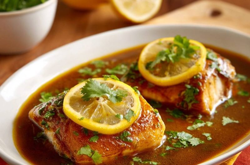 Zitronen-glasiertes Fischfilet mit Koriander