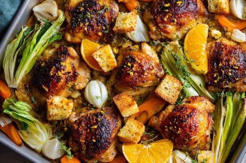 Zitrus-Hähnchen vom Blech mit Röstgemüse