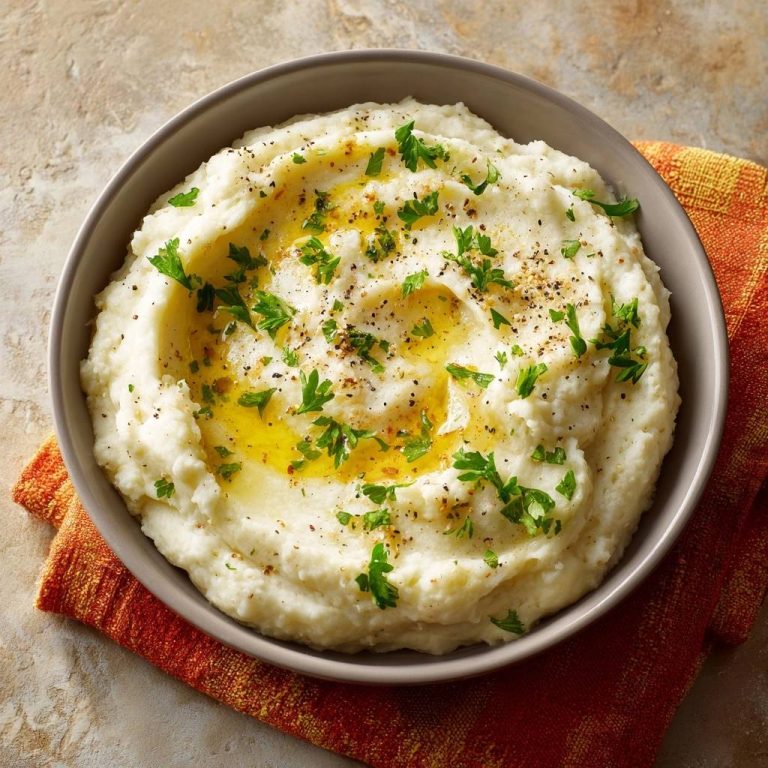 Cremiges Kartoffelpüree mit geschmolzener Butter und frischer Petersilie garniert, serviert in einer Schüssel auf einem Tuch.