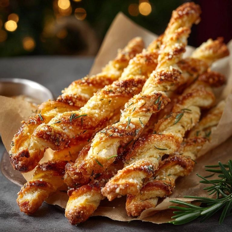 Knusprige Rosmarin-Parmesan-Twists, garniert mit frischem Rosmarin und geriebenem Parmesan, nahaufnahme