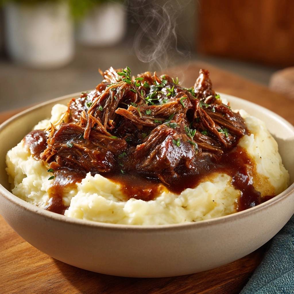Zartes Rinder-Schmorgericht auf Kartoffelstampf