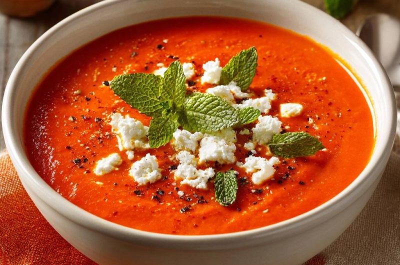 Cremige Tomatensuppe mit Feta und Minze