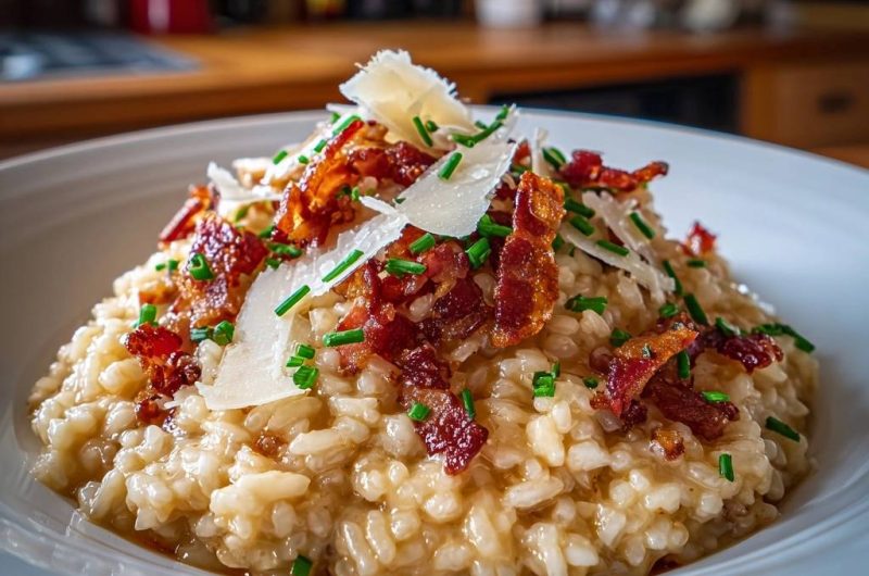 Cremiges Parmesan-Risotto mit krossem Bacon
