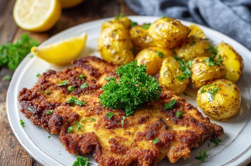 Goldbraunes Putenschnitzel mit Rosmarinkartoffeln