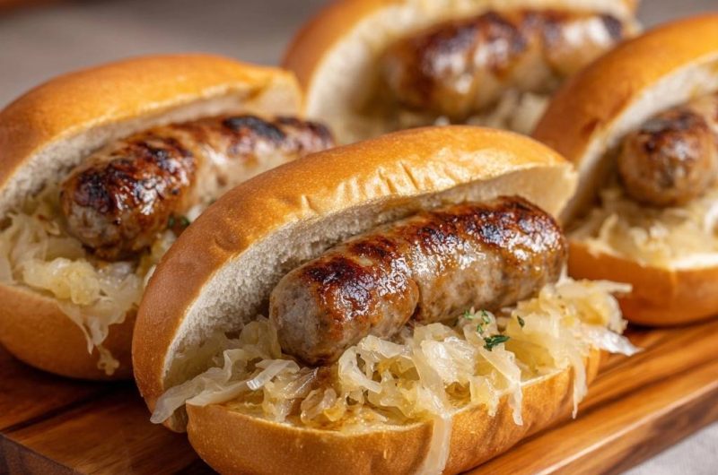 Herzhafte Bratwurst-Semmeln mit Sauerkraut