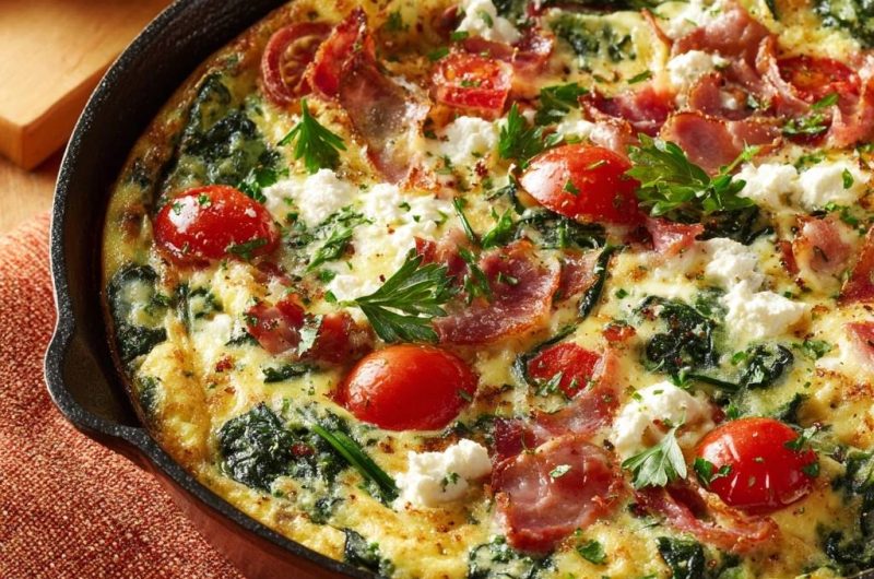 Herzhafte Pfannen-Frittata mit Speck und Spinat