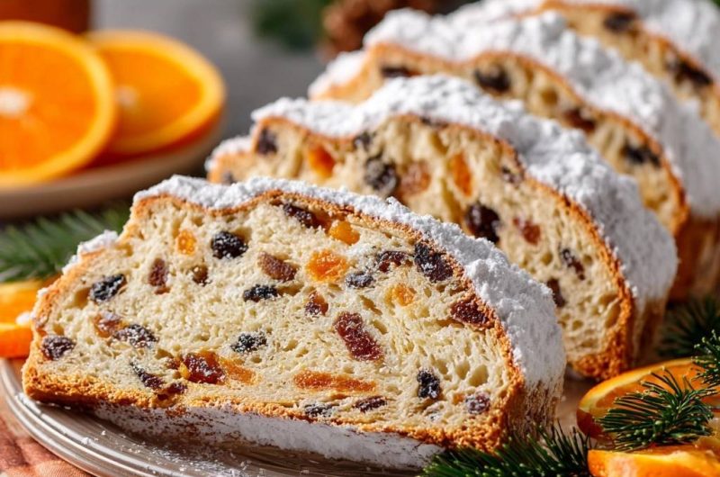 Klassischer Christstollen mit Trockenfrüchten