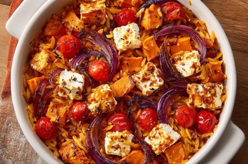 Mediterraner Orzo-Auflauf mit Feta