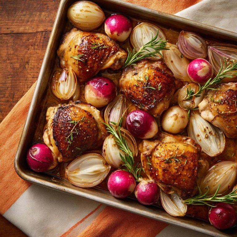 Ofengeröstete Hähnchenschenkel mit Schalotten & Radieschen
