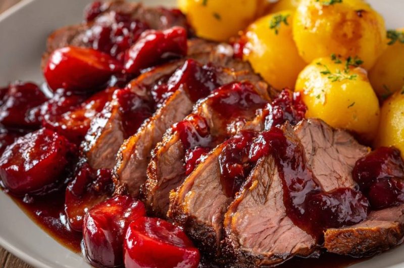 Zarter Rinderbraten mit Kirsch-Rotwein-Sauce