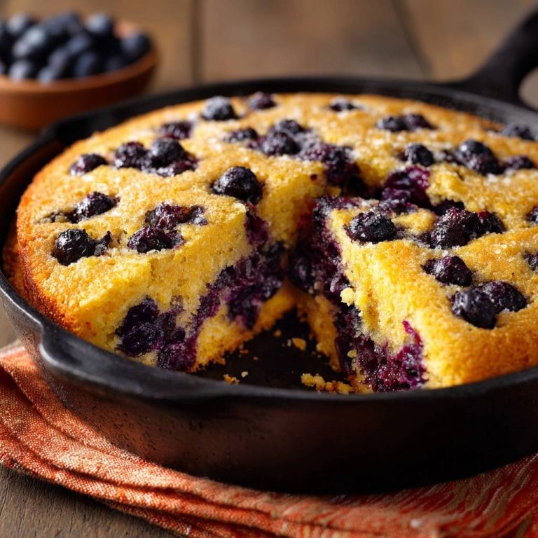 Saftiger Blaubeer-Pfannenkuchen aus der Pfanne, angeschnitten und mit Blaubeeren gefüllt, nahaufnahme.