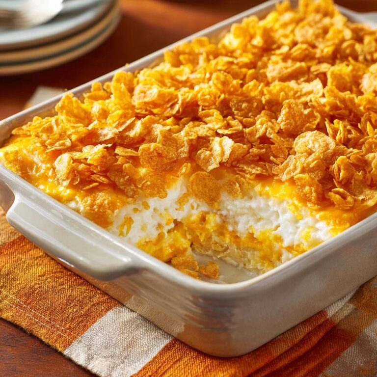 Cremiger Kartoffelauflauf mit Cornflakes-Kruste im Querschnitt zeigt die geschichtete Textur innen.