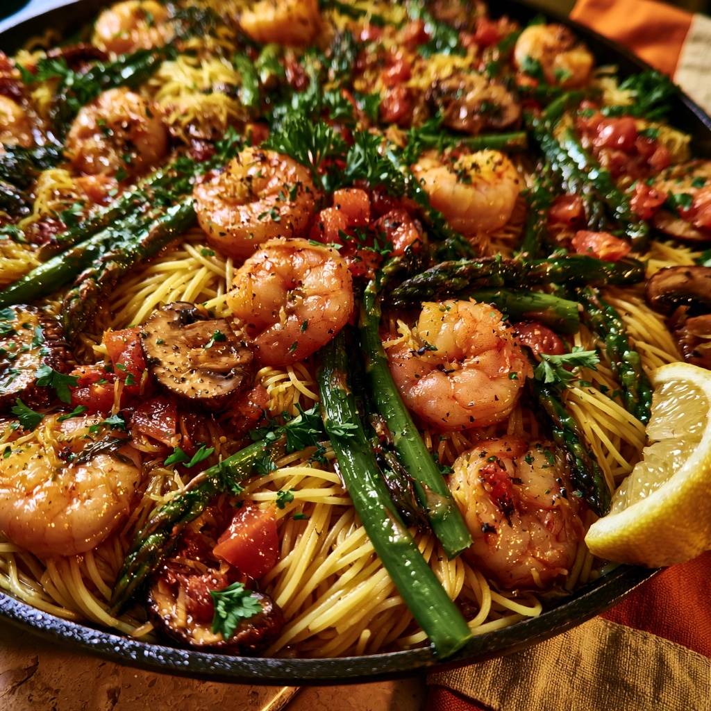 Mediterrane Garnelen-Pfanne mit Engelshaar-Pasta