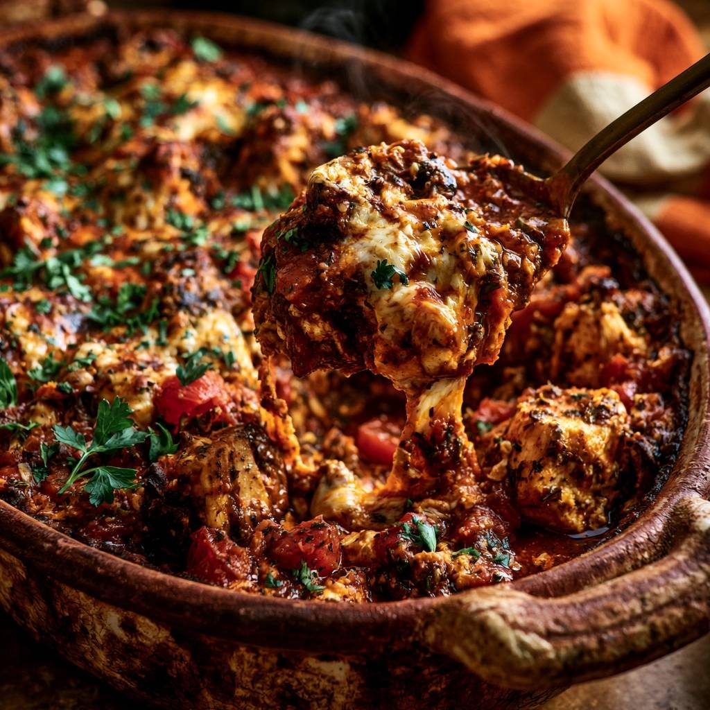 Mediterraner Hähnchen-Auflauf mit Tomaten und Mozzarella