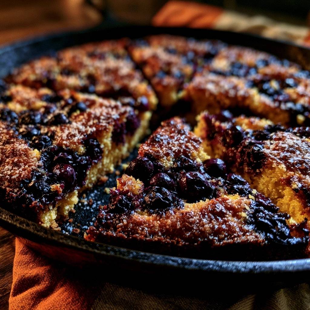 Saftiger Blaubeer-Maiskuchen aus der Pfanne
