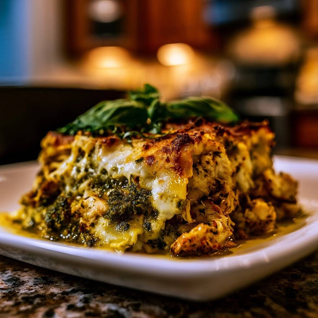 Cremige Pesto-Hähnchen-Lasagne