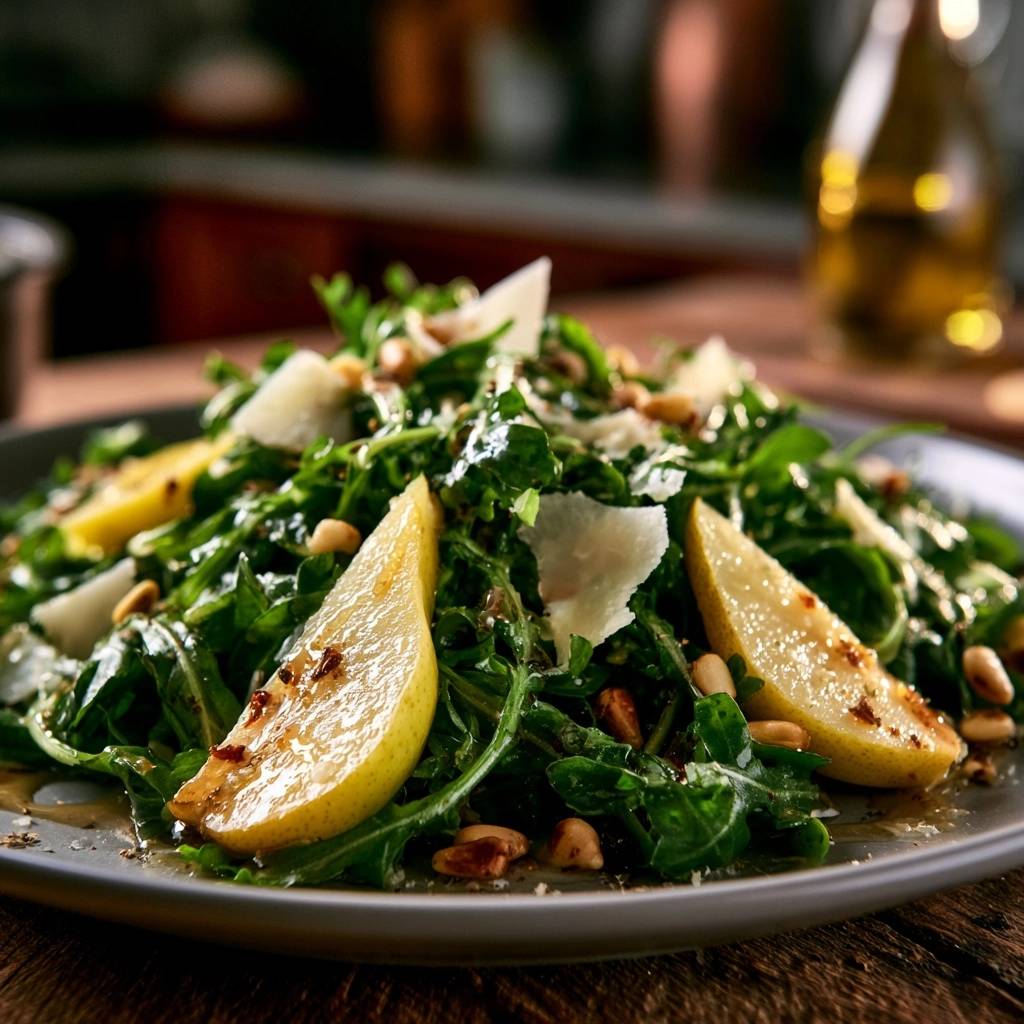 Rucola-Birnen-Salat mit Pinienkernen