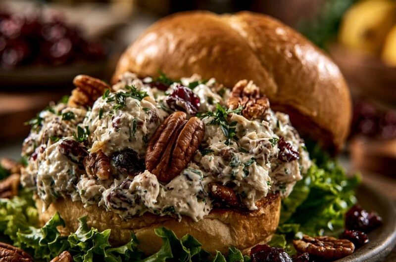 Cremiger Cranberry-Pekannuss-Hähnchensalat