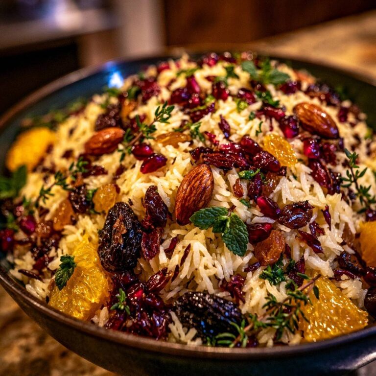 Festlicher Juwelen-Reis mit Mandeln und Früchten