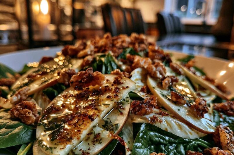Frischer Spinat-Apfel-Salat mit karamellisierten Walnüssen