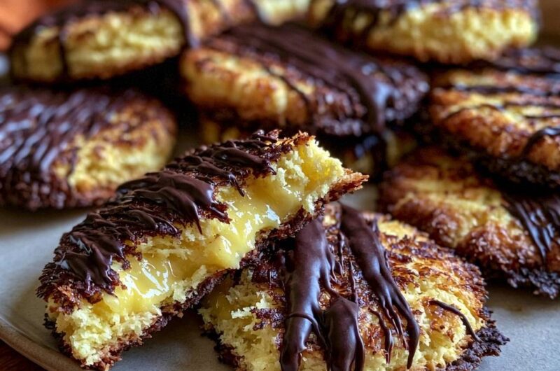 Gefüllte Kokosmakronen mit Schokoguss