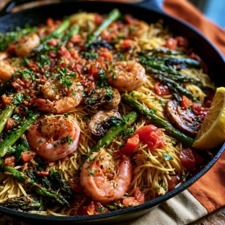 Mediterrane Garnelen-Pfanne mit Engelshaar-Pasta