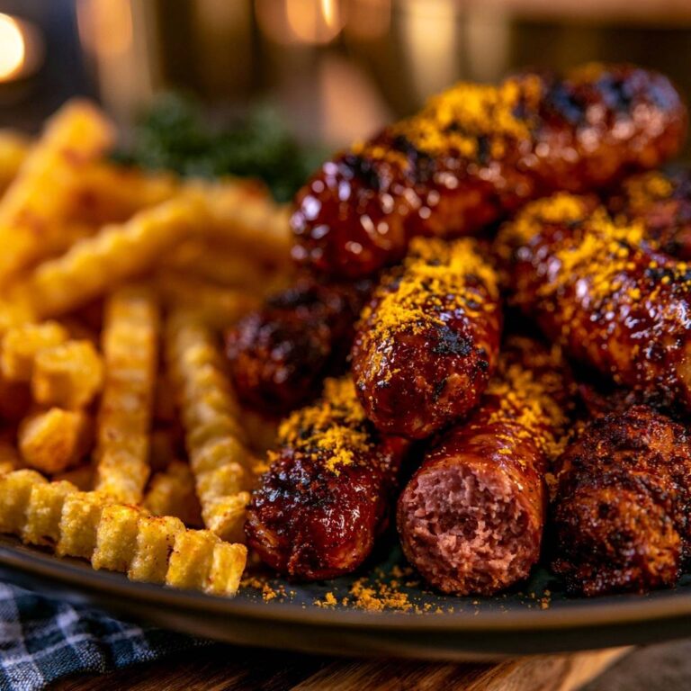Würzige Currywurst mit Wellenschnitt-Pommes: Das Rezept