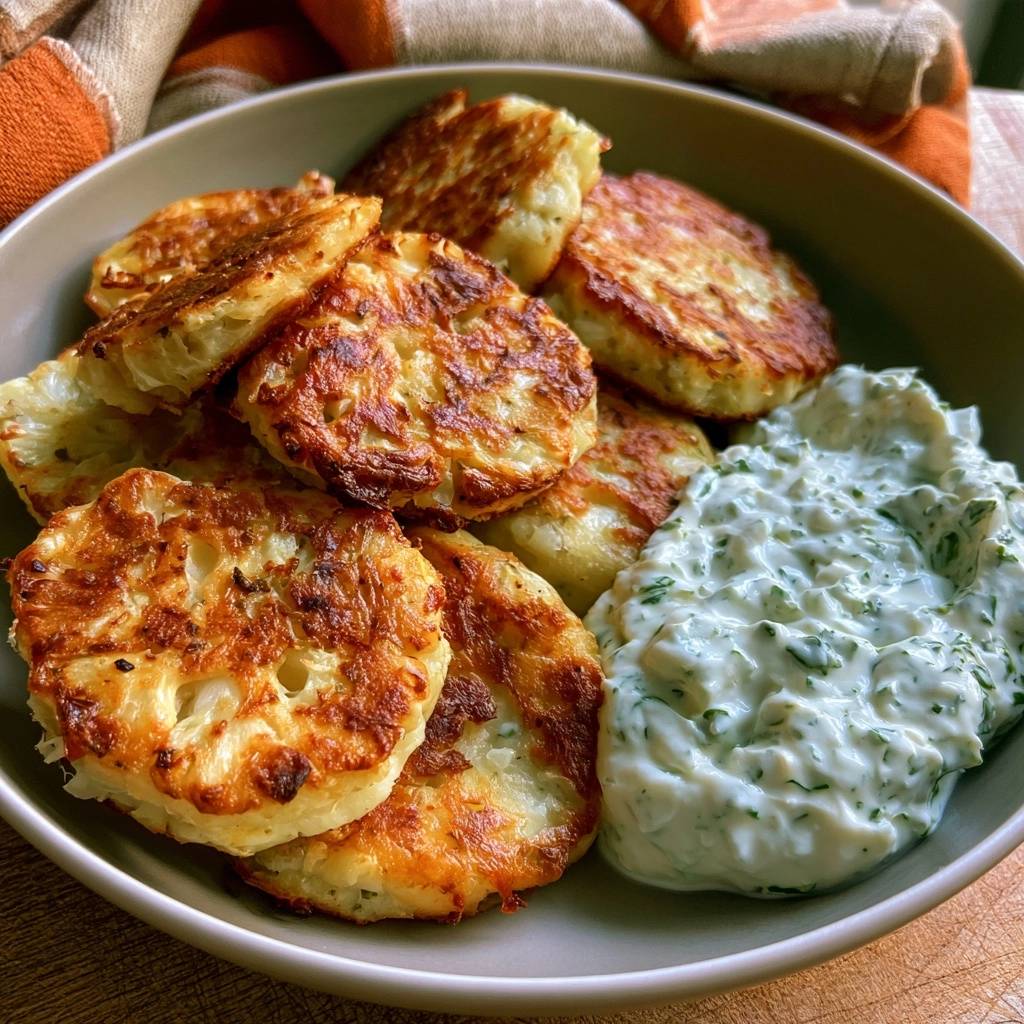 Blumenkohl-Käse-Taler mit Kräuterquark